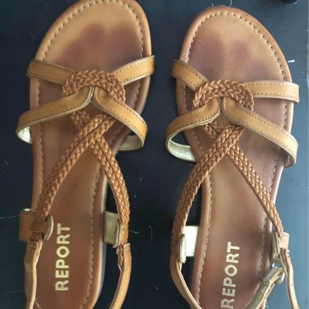Report Tan Sandals with Braided Straps